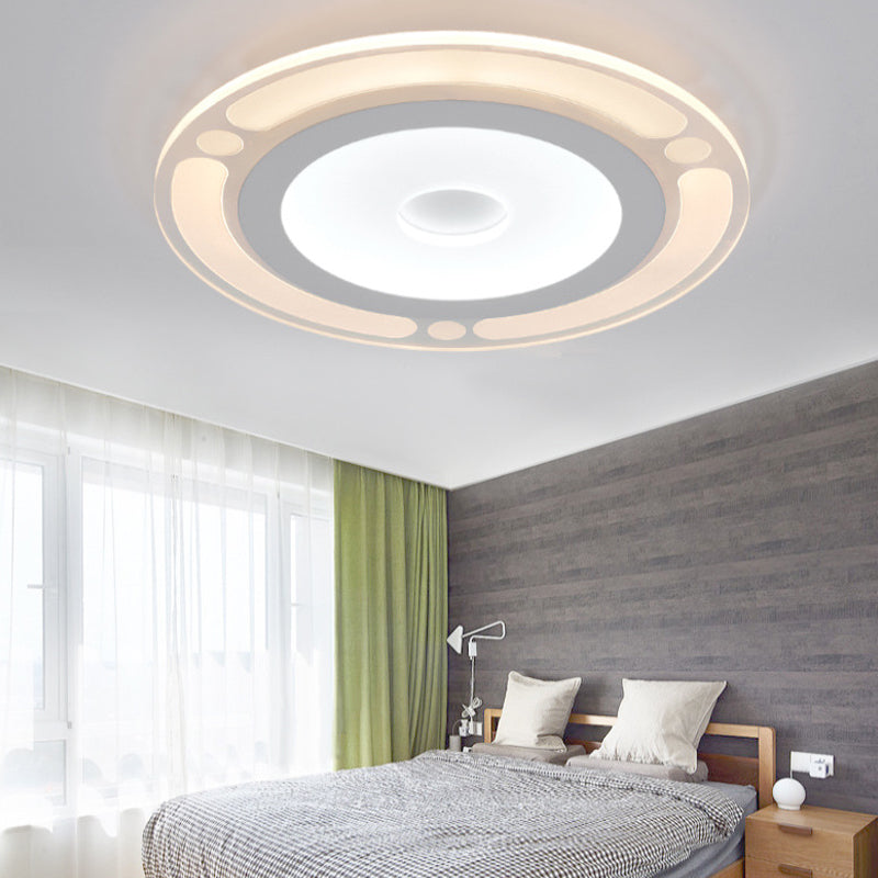 Contemporary LED Flushmount Bedroom Ceiling Light - Wide Ring, Acrylic, Warm/White Light (8"/16.5"/20.5")