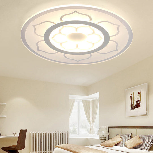 Modern Acrylic Lotus Flush Mount Lamp - Led Ceiling Light (8/16.5/20.5) In Warm Or White / 8