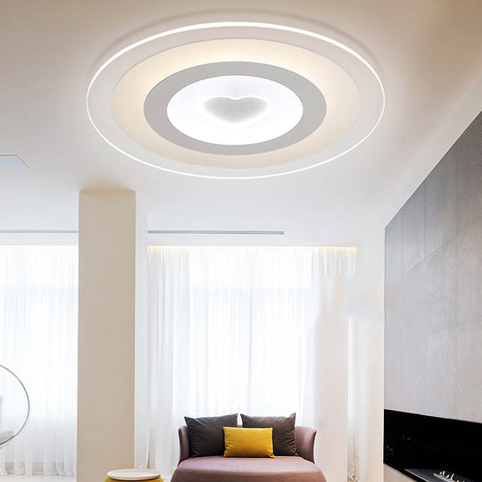 Modern Round Acrylic Flush Mount Light LED - 8"/16.5"/20.5" Wide Flush Lamp with Heart Pattern - Warm/White Light