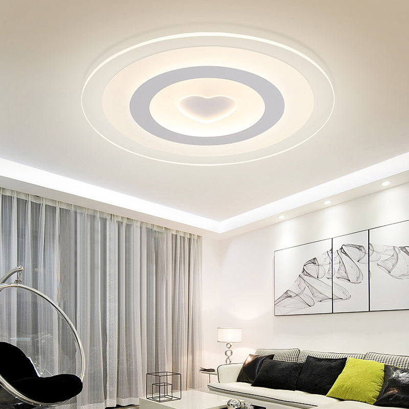 Modern Round Acrylic Flush Mount Light Led - 8/16.5/20.5 Wide Lamp With Heart Pattern Warm/White
