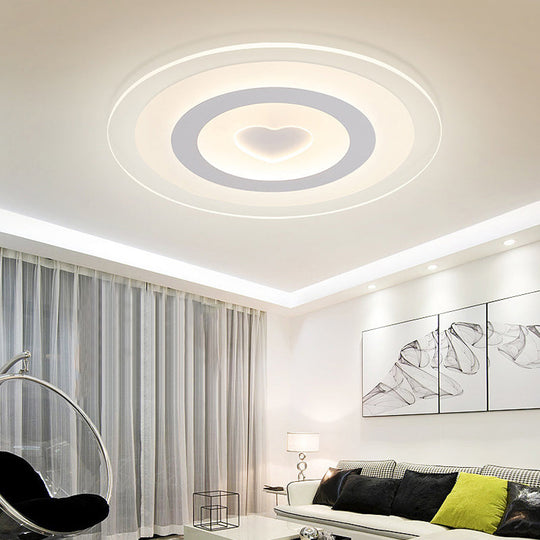 Modern Round Acrylic Flush Mount Light Led - 8/16.5/20.5 Wide Lamp With Heart Pattern Warm/White