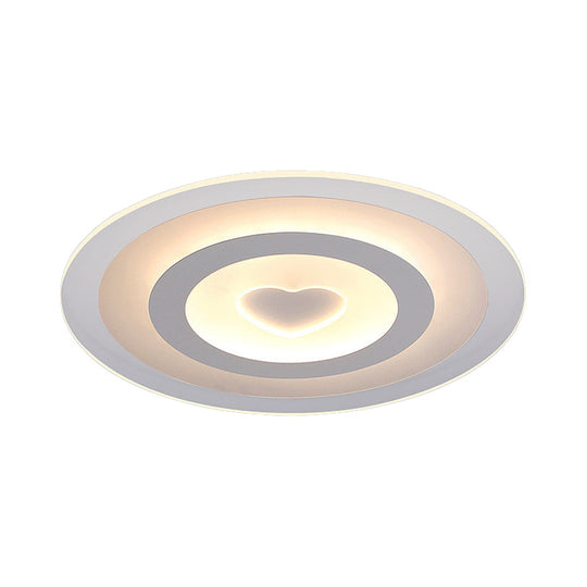 Modern Round Acrylic Flush Mount Light LED - 8"/16.5"/20.5" Wide Flush Lamp with Heart Pattern - Warm/White Light