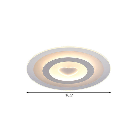 Modern Round Acrylic Flush Mount Light LED - 8"/16.5"/20.5" Wide Flush Lamp with Heart Pattern - Warm/White Light