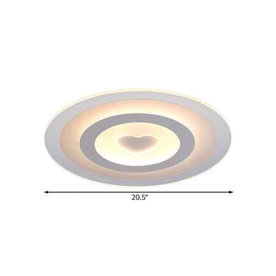 Modern Round Acrylic Flush Mount Light LED - 8"/16.5"/20.5" Wide Flush Lamp with Heart Pattern - Warm/White Light