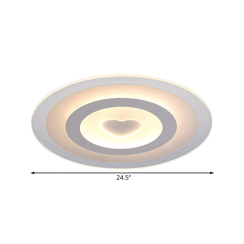 Modern Round Acrylic Flush Mount Light LED - 8"/16.5"/20.5" Wide Flush Lamp with Heart Pattern - Warm/White Light