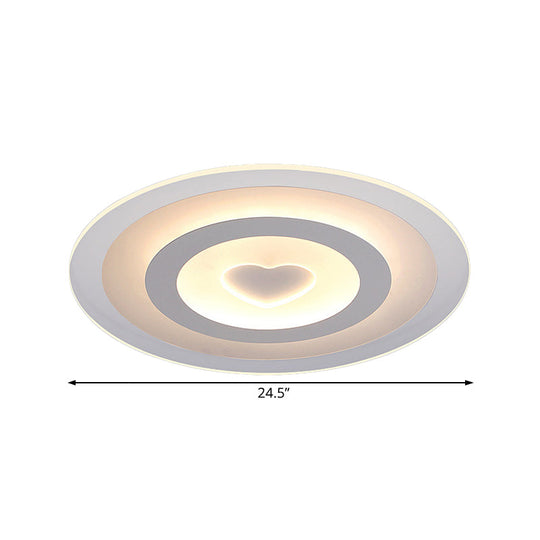 Modern Round Acrylic Flush Mount Light LED - 8"/16.5"/20.5" Wide Flush Lamp with Heart Pattern - Warm/White Light