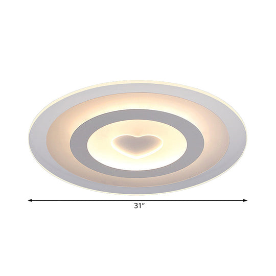Modern Round Acrylic Flush Mount Light Led - 8/16.5/20.5 Wide Lamp With Heart Pattern Warm/White