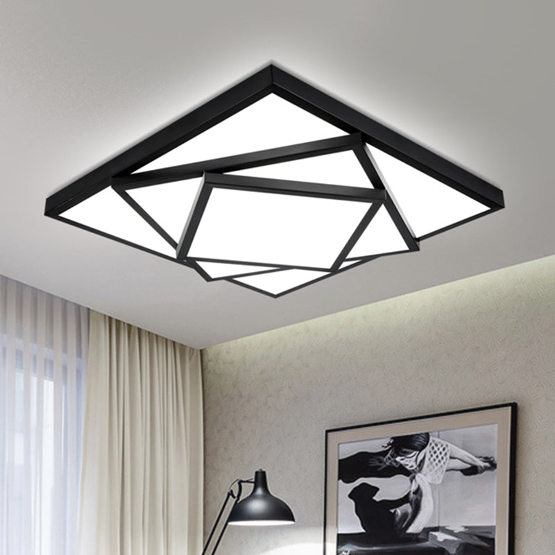 Modern Metal LED Flush Mount Ceiling Light Fixture for Living Room - Black/White, Rectangle/Square, 16"/19.5"/25" Wide