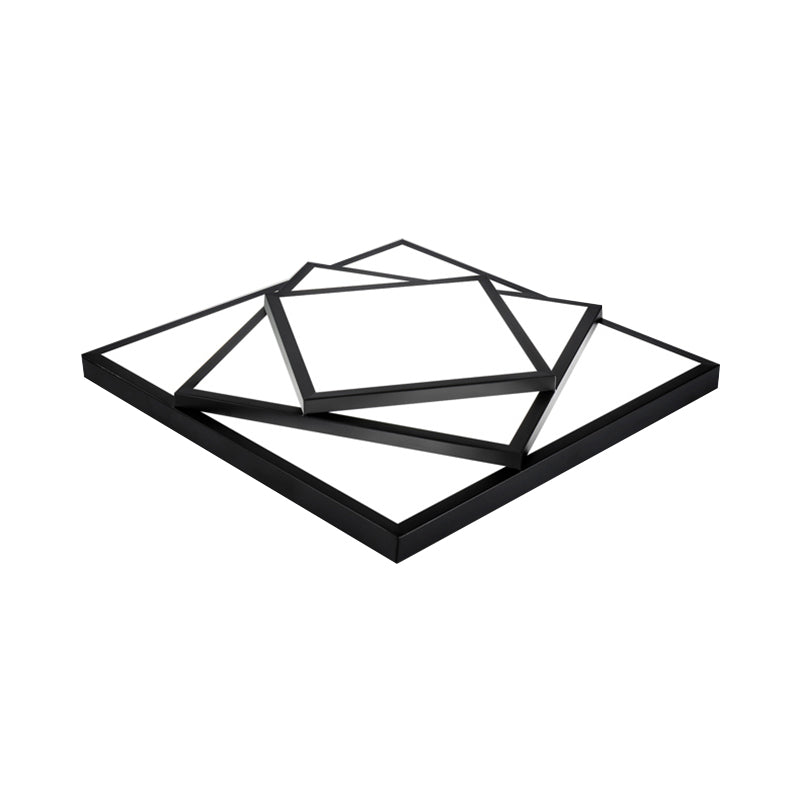 Modern Metal LED Flush Mount Ceiling Light Fixture for Living Room - Black/White, Rectangle/Square, 16"/19.5"/25" Wide