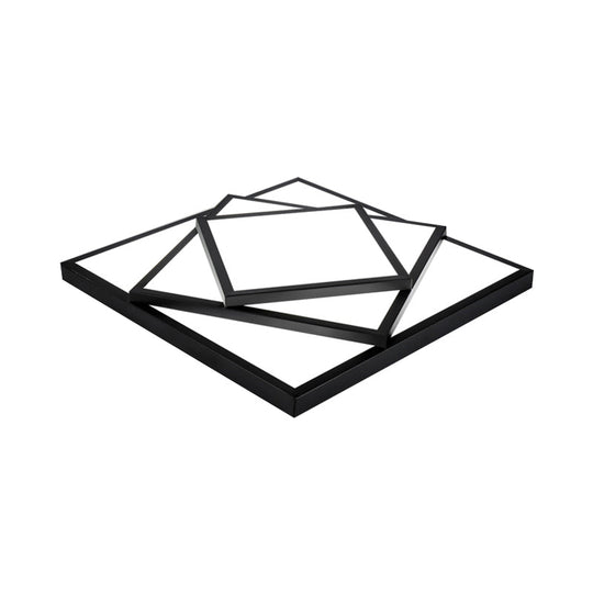 Modern Metal LED Flush Mount Ceiling Light Fixture for Living Room - Black/White, Rectangle/Square, 16"/19.5"/25" Wide