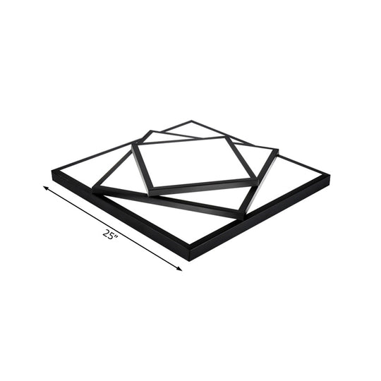 Modern Metal LED Flush Mount Ceiling Light Fixture for Living Room - Black/White, Rectangle/Square, 16"/19.5"/25" Wide