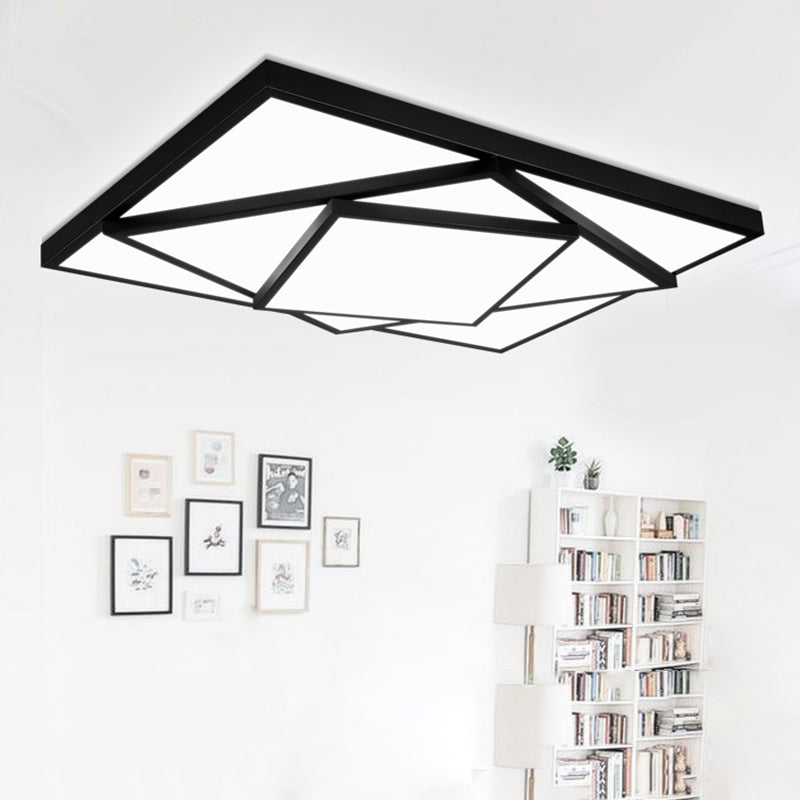 Modern Metal LED Flush Mount Ceiling Light Fixture for Living Room - Black/White, Rectangle/Square, 16"/19.5"/25" Wide