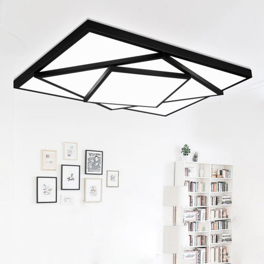 Modern Metal LED Flush Mount Ceiling Light Fixture for Living Room - Black/White, Rectangle/Square, 16"/19.5"/25" Wide