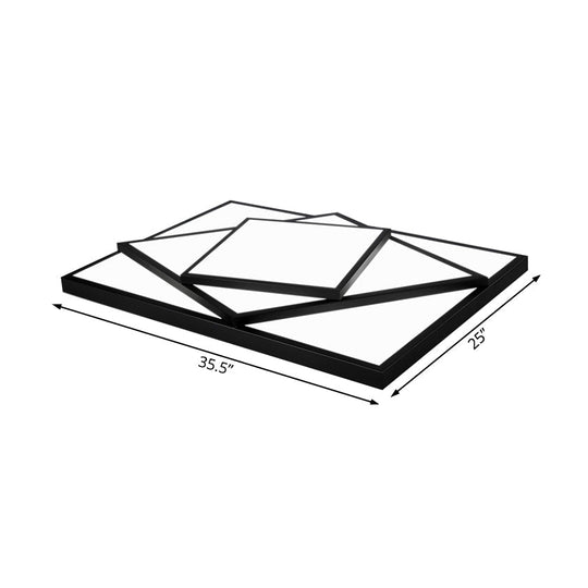 Modern Metal LED Flush Mount Ceiling Light Fixture for Living Room - Black/White, Rectangle/Square, 16"/19.5"/25" Wide