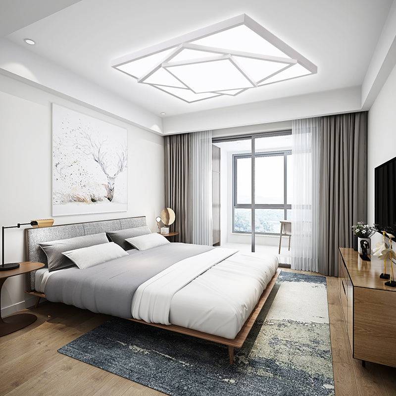 Modern Metal LED Flush Mount Ceiling Light Fixture for Living Room - Black/White, Rectangle/Square, 16"/19.5"/25" Wide