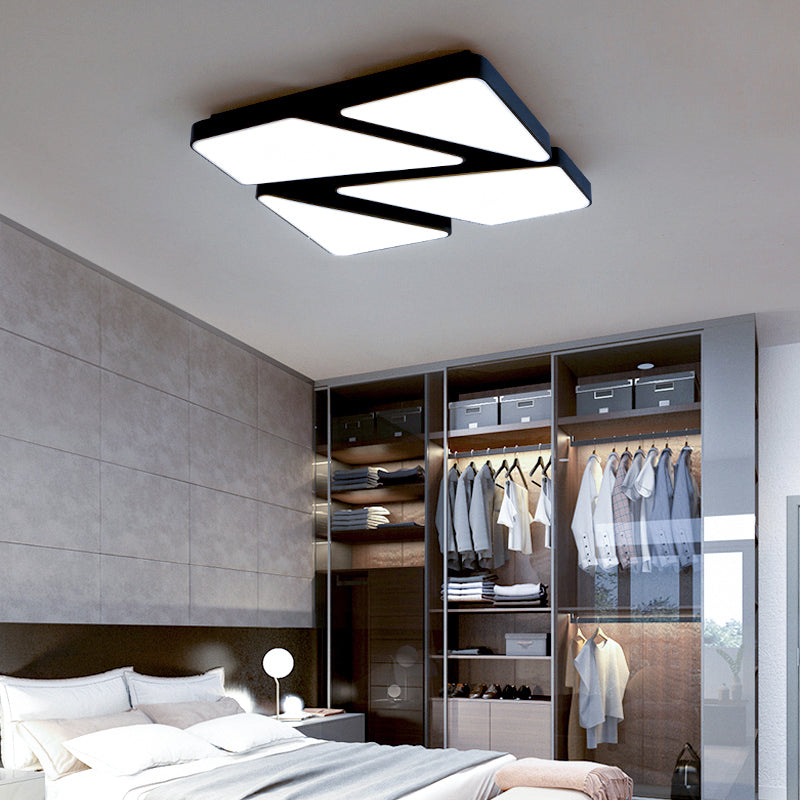 Modern LED Flush Mount Lighting: 25.5"/37.5" W, Acrylic Shade, Black/White, Square/Rectangular Ceiling Light, Warm/White Light