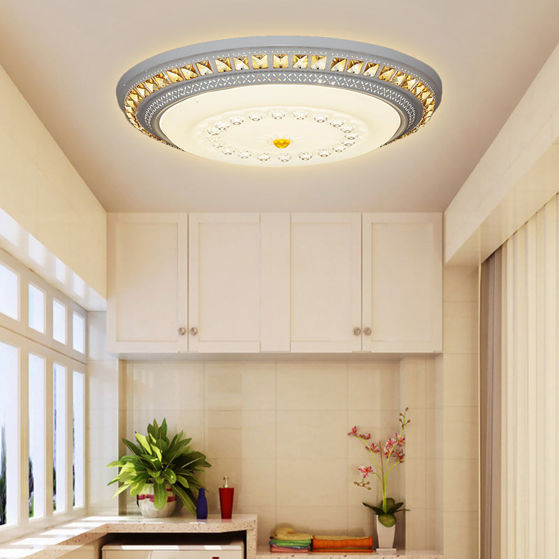 Contemporary LED Crystal Accent Ceiling Light Fixture - White, 19.5"/23.5"/31.5" Width