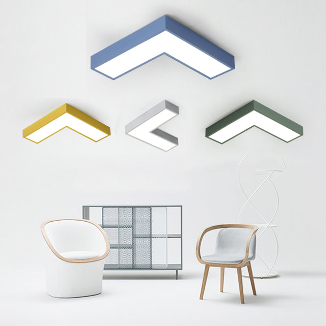 10"/14" Wide Flush Mount Arrow LED Ceiling Light Fixture in Minimalist Acrylic Grey/Yellow/Blue Design - White/Warm