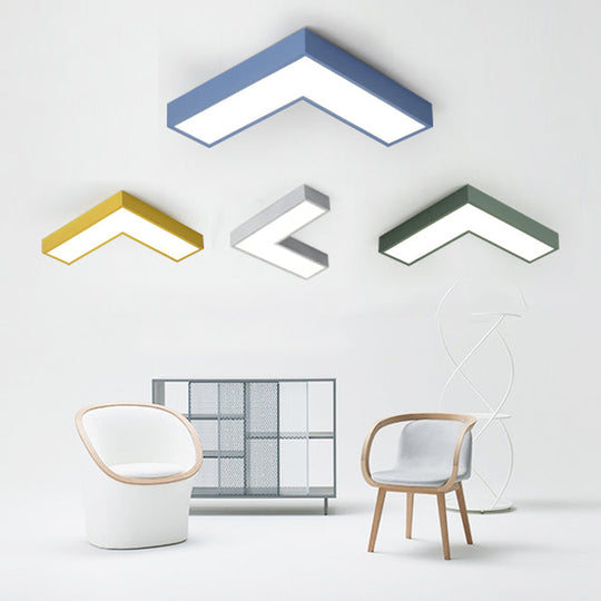 10"/14" Wide Flush Mount Arrow LED Ceiling Light Fixture in Minimalist Acrylic Grey/Yellow/Blue Design - White/Warm