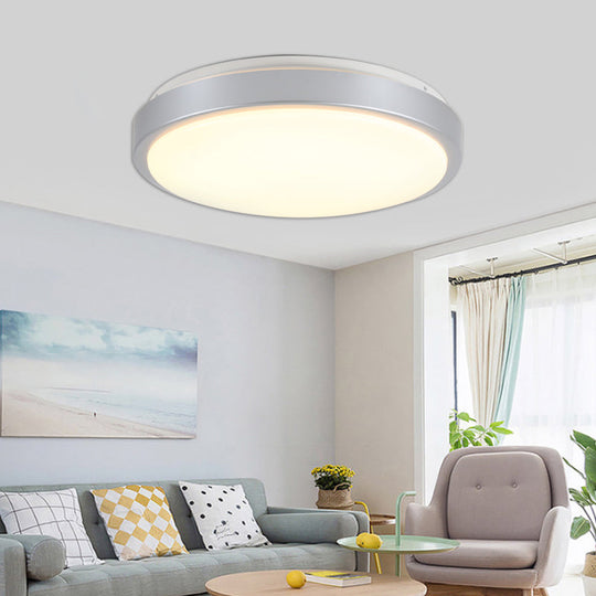 Modern LED Flush Mount Ceiling Light in Silver with Acrylic Shade, Available in 3 Sizes and Warm/White Light for Living Rooms