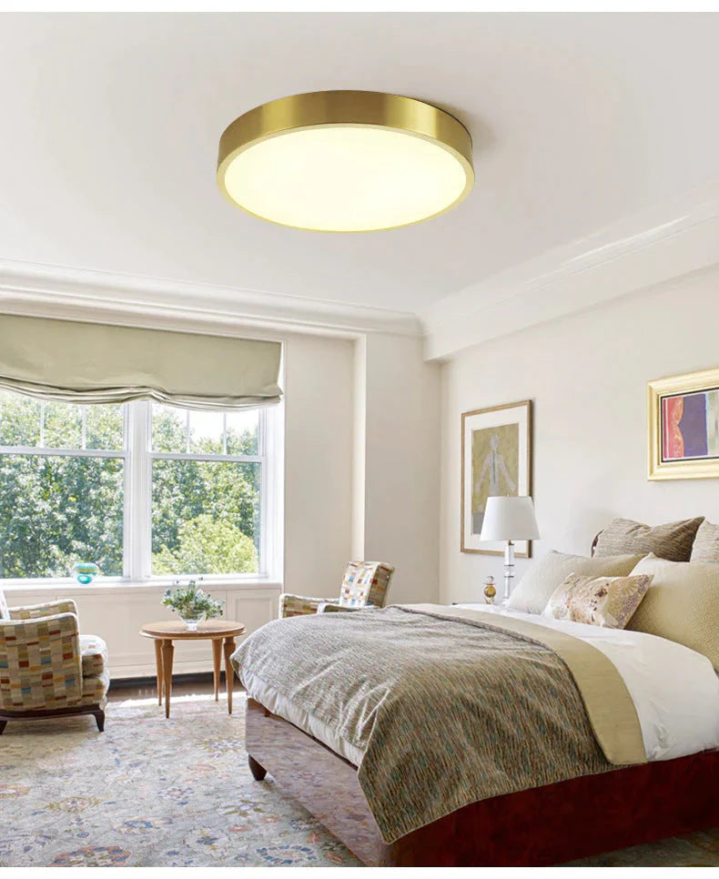 Plafonnier LED rond en cuivre de style nordique moderne et simple