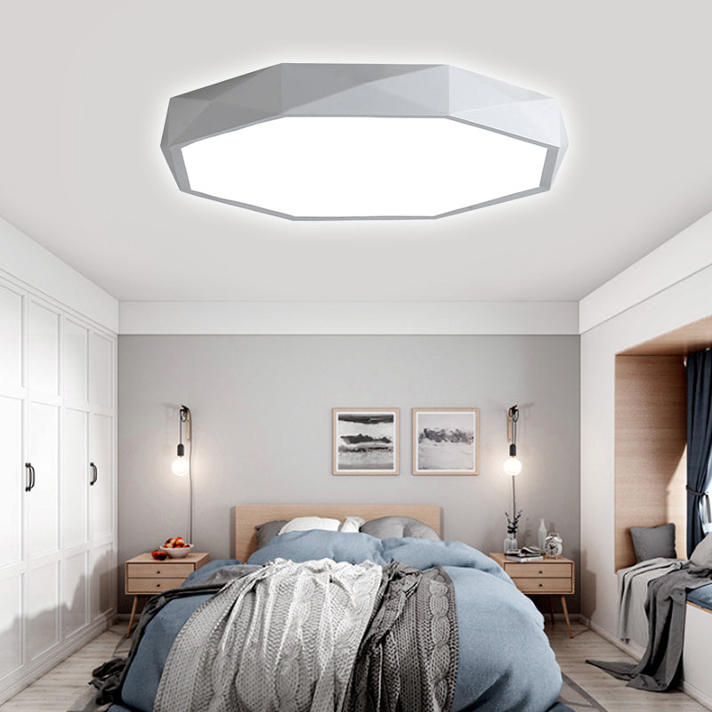 Modern Octagon Metal LED Flush Mount Lamp - 16"/19.5"/23.5" Wide, White - Perfect for Living Room