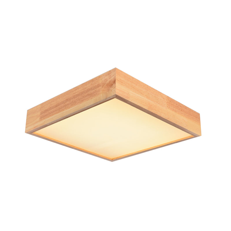 Contemporary Wooden Square LED Ceiling Light Fixture - Wide 1-Light Flush Mount Lamp in Warm/White Light