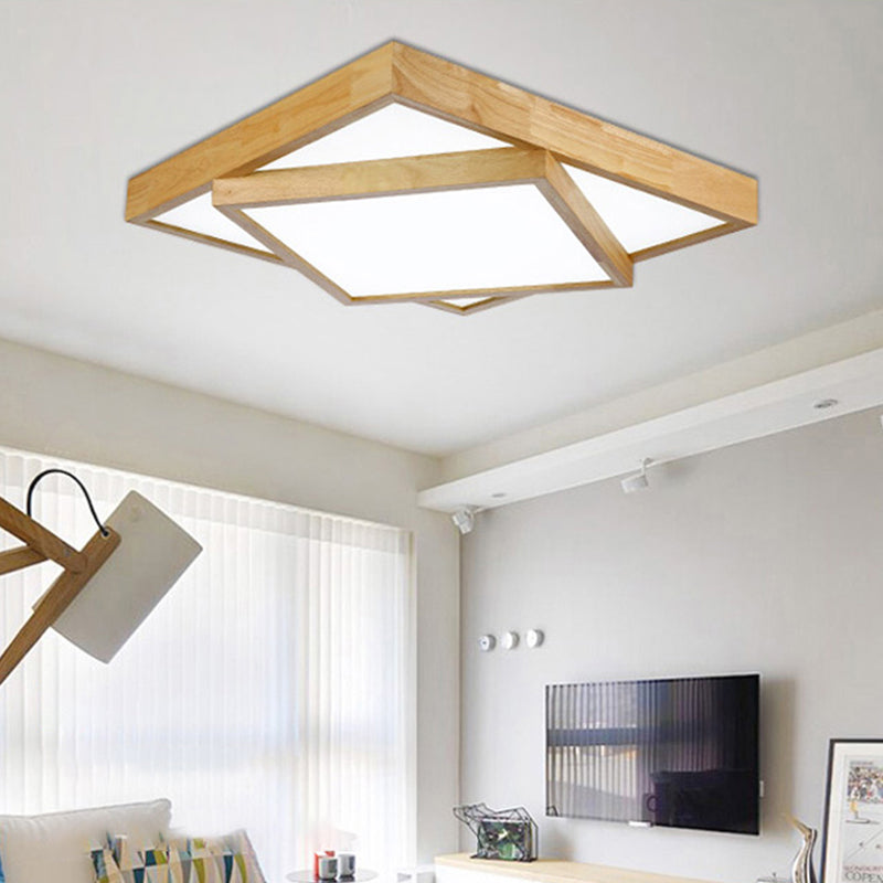 Modern Wood Flush Mount LED Ceiling Light for Bedroom - 19"/25"/31.5" Wide, Square Shape, Warm/White Light