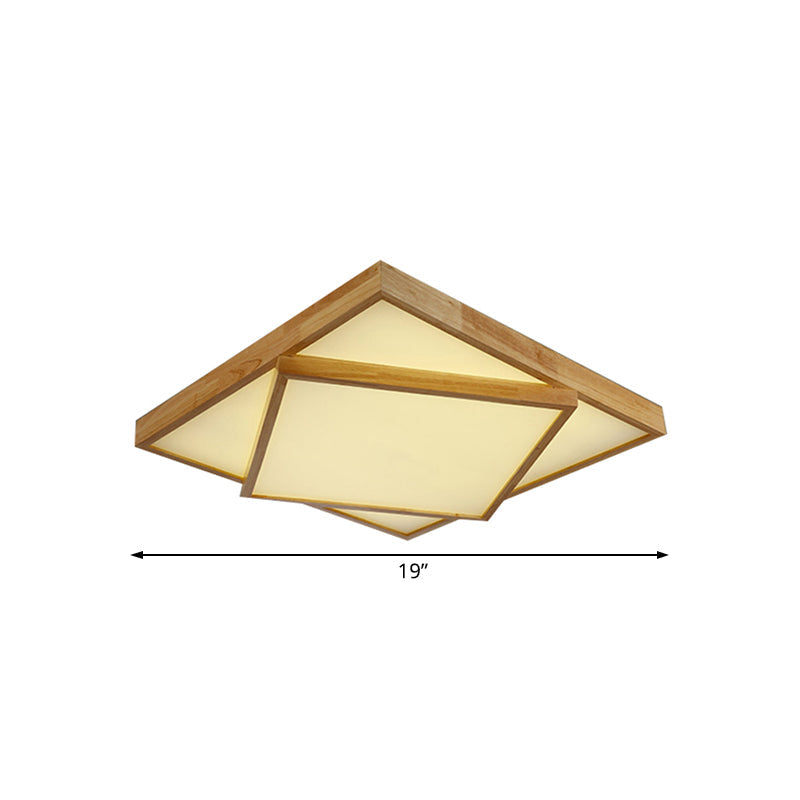 Modern Wood Flush Mount Led Ceiling Light For Bedroom - 19/25/31.5 Wide Square Shape Warm/White