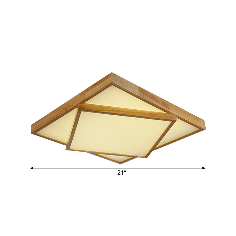 Modern Wood Flush Mount LED Ceiling Light for Bedroom - 19"/25"/31.5" Wide, Square Shape, Warm/White Light