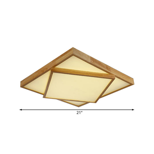 Modern Wood Flush Mount Led Ceiling Light For Bedroom - 19/25/31.5 Wide Square Shape Warm/White