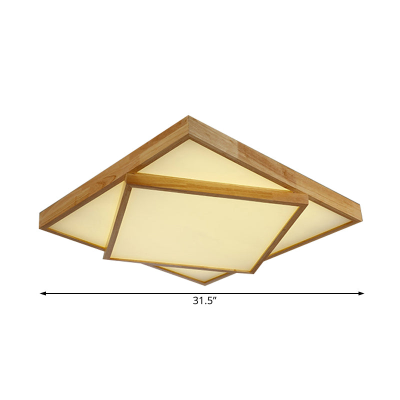 Modern Wood Flush Mount LED Ceiling Light for Bedroom - 19"/25"/31.5" Wide, Square Shape, Warm/White Light