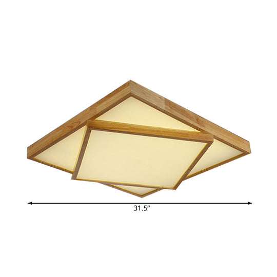 Modern Wood Flush Mount LED Ceiling Light for Bedroom - 19"/25"/31.5" Wide, Square Shape, Warm/White Light