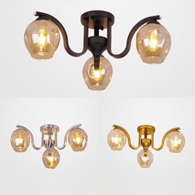 Modern 3-Light Ceiling Lamp For Study Room - Glass And Metal Semi-Flush Mount