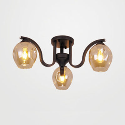 Modern 3-Light Ceiling Lamp For Study Room - Glass And Metal Semi-Flush Mount Black