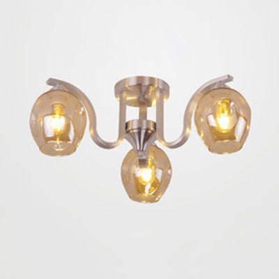Modern 3-Light Ceiling Lamp for Study Room - Glass and Metal Semi-Flush Mount
