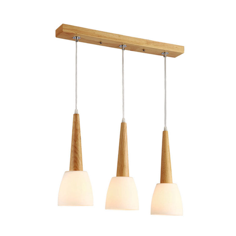 Lampe suspendue en verre dépoli avec capuchon en bois - Éclairage suspendu moderne à 3 lumières pour salle à manger en blanc