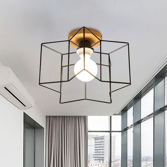 Vintage Wire Guard Ceiling Light with Star Shaped 4 Lights in Black/White