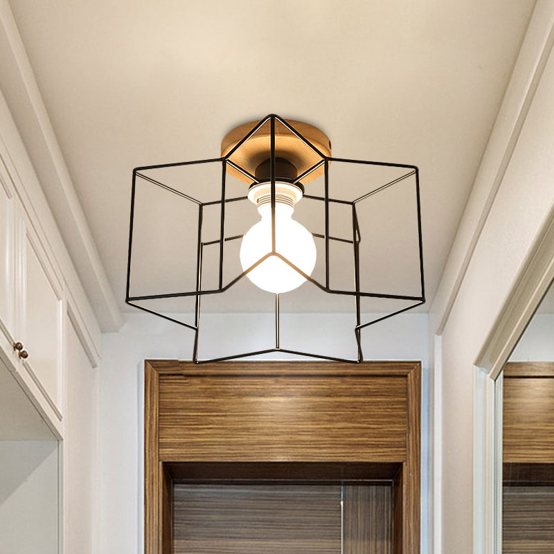 Vintage Wire Guard Ceiling Light with Star Shaped 4 Lights in Black/White