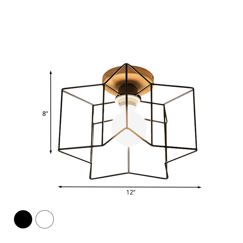 Vintage Wire Guard Ceiling Light with Star Shaped 4 Lights in Black/White