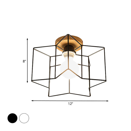 Vintage Wire Guard Ceiling Light with Star Shaped 4 Lights in Black/White