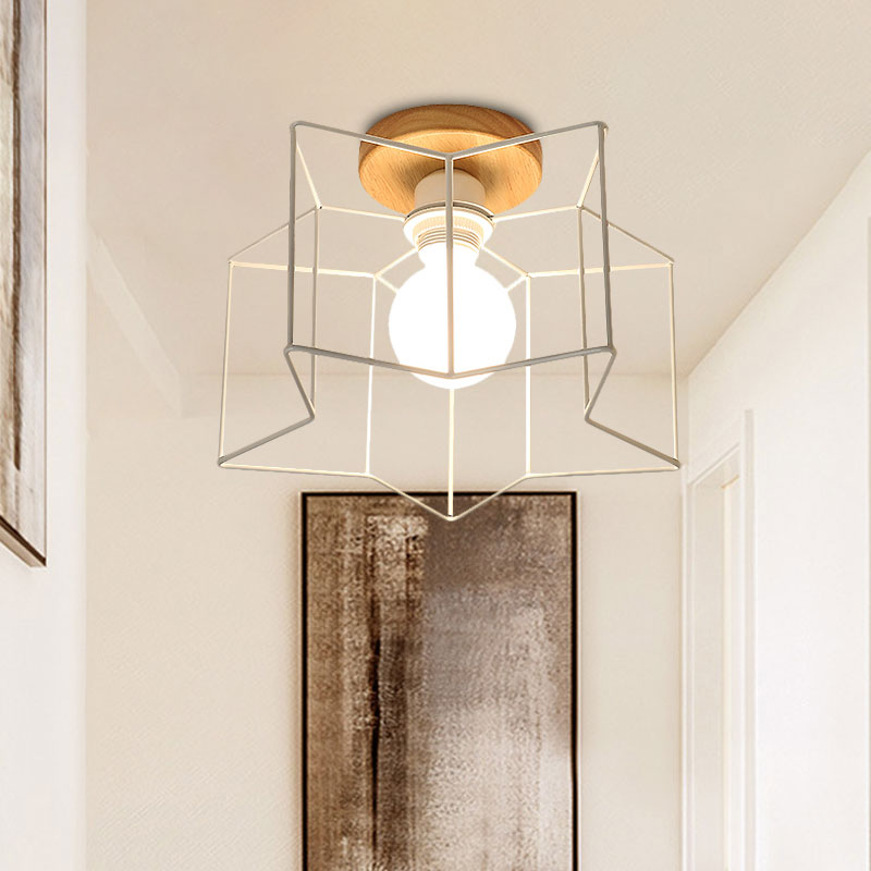 Vintage Wire Guard Ceiling Light with Star Shaped 4 Lights in Black/White