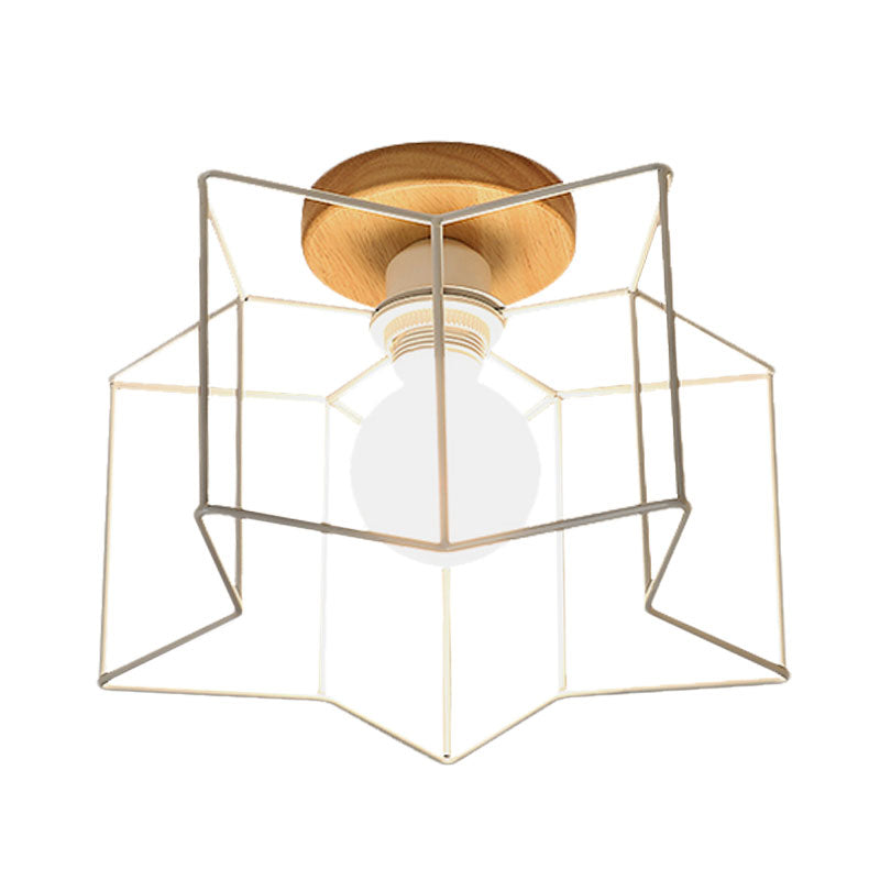 Vintage Wire Guard Ceiling Light with Star Shaped 4 Lights in Black/White