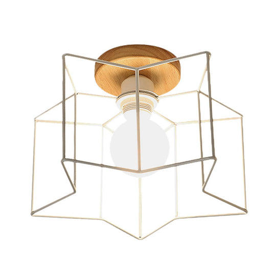 Vintage Wire Guard Ceiling Light with Star Shaped 4 Lights in Black/White