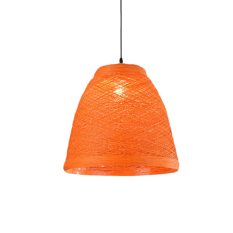 Lodge Style 1-Light Weave Tapered Pendant Lamp In Orange/Brown - Dining Table Hanging Fixture