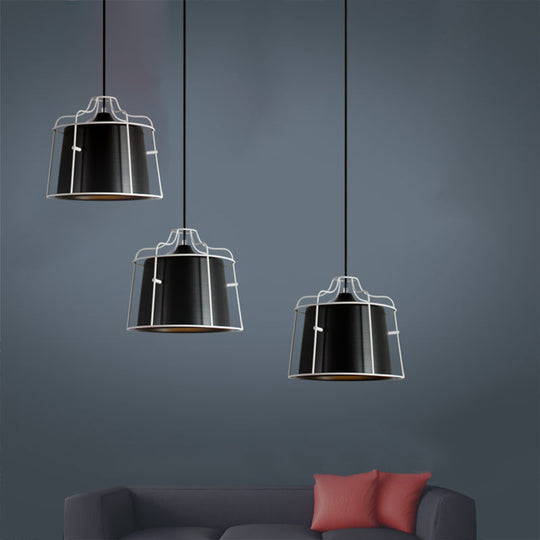 Modern Black/Blue Metal Pendant Light With Hanging Cage Shade - 1-Light Tapered Design For Table