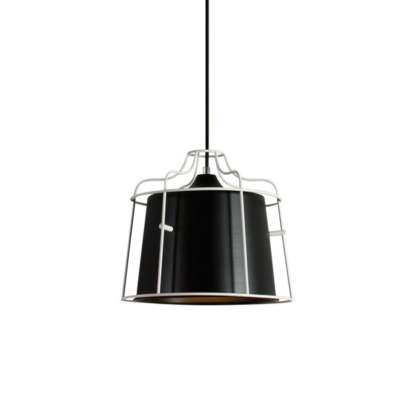 Modern Black/Blue Metal Pendant Light with Cage Shade - 1 Light Tapered Hanging Ceiling Lighting for Table