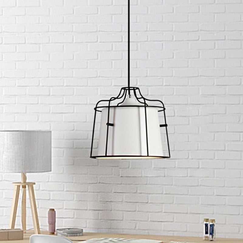 Modern Black/Blue Metal Pendant Light with Cage Shade - 1 Light Tapered Hanging Ceiling Lighting for Table