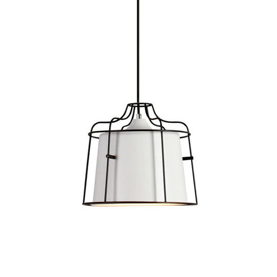 Modern Black/Blue Metal Pendant Light with Cage Shade - 1 Light Tapered Hanging Ceiling Lighting for Table