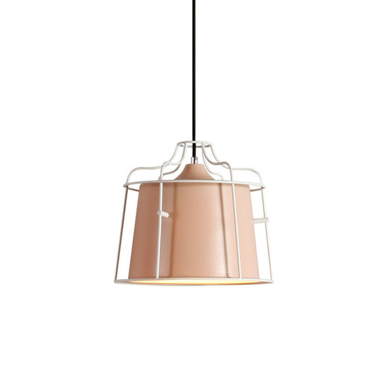 Modern Black/Blue Metal Pendant Light With Hanging Cage Shade - 1-Light Tapered Design For Table